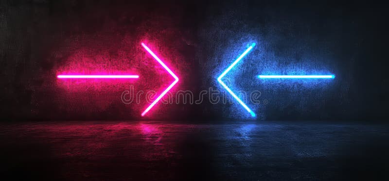Esta representación 3D representa un entorno futurista y con temática cifita con elementos de flechas cibernéticas, luces de neón libre illustration