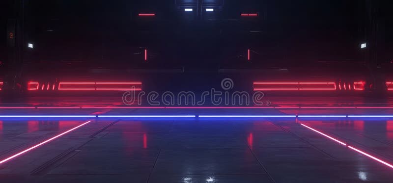 Esta representación 3D representa un fondo vacío con temática cifi moderna y futurista con un acabado de rayas metálicas brillante libre illustration
