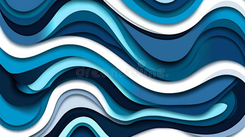 Esta representación 3D representa un paisaje digital caracterizado por formas onduladas abstractas y acentos azul claro stock de ilustración