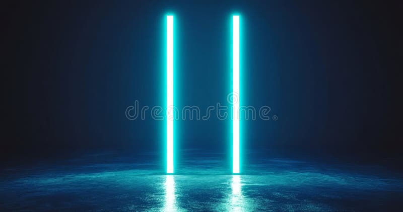 Esta representación en 3D representa un marco futurista de cifi con suelo de hormigón con tiras azules de vidrio congelado ilumina libre illustration