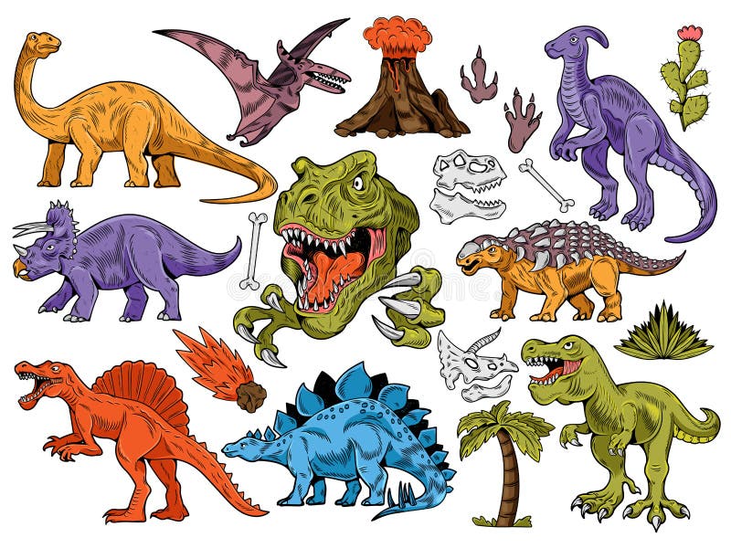 Establecer conjunto de dinosaurios grabadores ilustración del vector