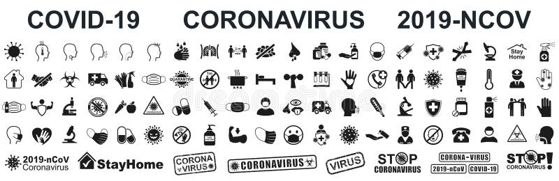 Establecer iconos de virus corona. concepto con síntomas e iconos protectores antivirus relacionados con coronavirus 2019ncov covi