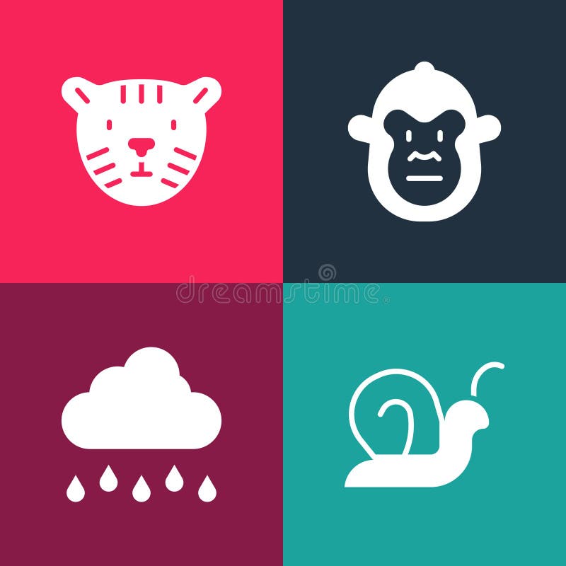 conversión Punto Deshacer Establecer Una Nube De Caracol De Arte Pop Con Un Mono De Lluvia Y Un Icono  De Cabeza De Tigre. Vector Ilustración del Vector - Ilustración de espiral,  lento: 240909463