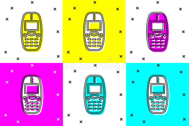 Linha De Arte Pop Antigo Ícone De Telefone Móvel De Teclado Vintage Isolado  No Fundo Da Cor. Dispositivo De Celular Retro. Telefone Móvel Vintage Dos  Anos 90. Vector Royalty Free SVG, Cliparts