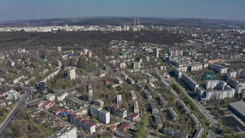 Establishing aerial shot over Riscani district of Chisinau, Moldova during daytime