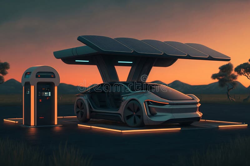 Estación de carga moderna de ai generativo para coches. La imagen de la estación de carga de autos generativa ai moderna presenta un diseño contemporáneo y práctico de una estación de carga para coches eléctricos