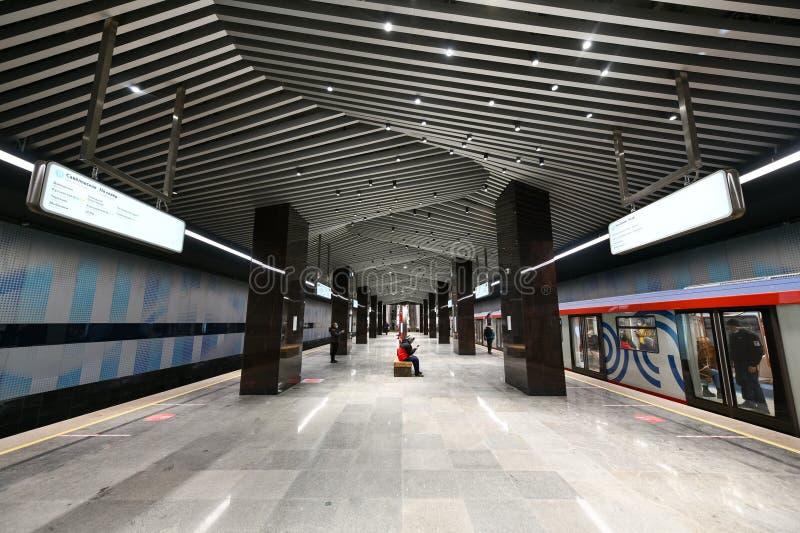 Estación de metro de pushkinskaya, moscú, rusia. Rusia moscú 26 ene. 2023 : estación de metro pushkinskaya en moscú rusia