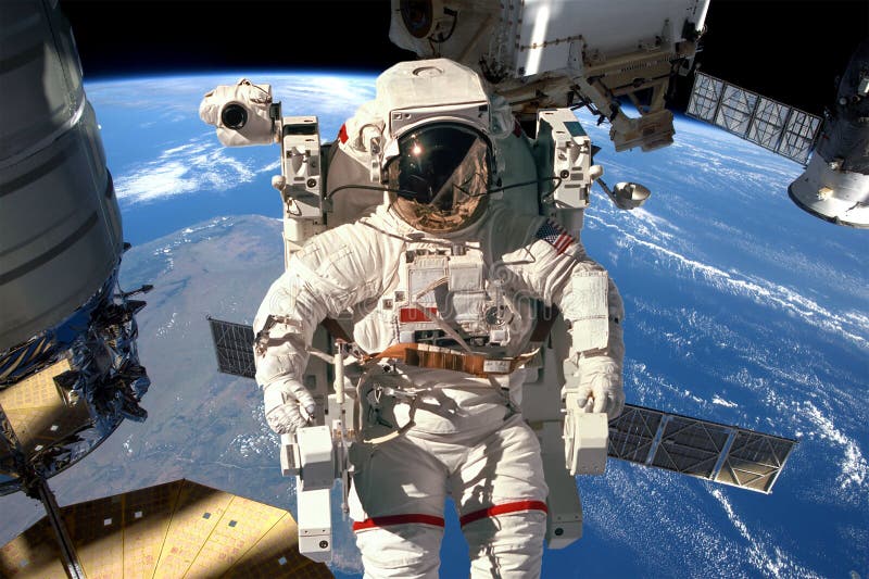 Estación espacial internacional y astronauta fotografía de archivo libre de regalías Estación espacial internacional y astronauta fotografía de archivo libre de regalías
