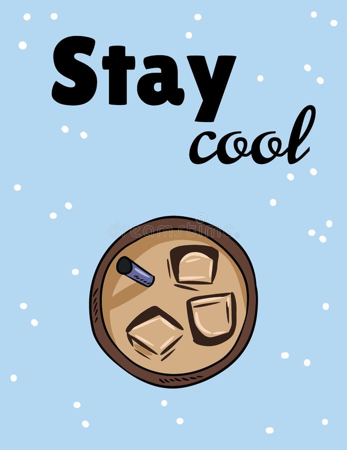 Estada fresca X?cara de caf? ou ch? frio congelado da bebida Cart?o tirado m?o do estilo dos desenhos animados ilustração stock Estada fresca X?cara de caf? ou ch? frio congelado da bebida Cart?o tirado m?o do estilo dos desenhos animados ilustração stock