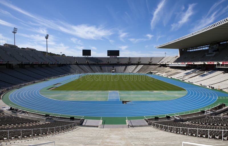 Estadi Olimpic Lluis firmy na Maju 10, 2010 w Barcelona, Hiszpania (Barcelona Olimpijski stadium) obraz royalty free Estadi Olimpic Lluis firmy na Maju 10, 2010 w Barcelona, Hiszpania (Barcelona Olimpijski stadium) obraz royalty free