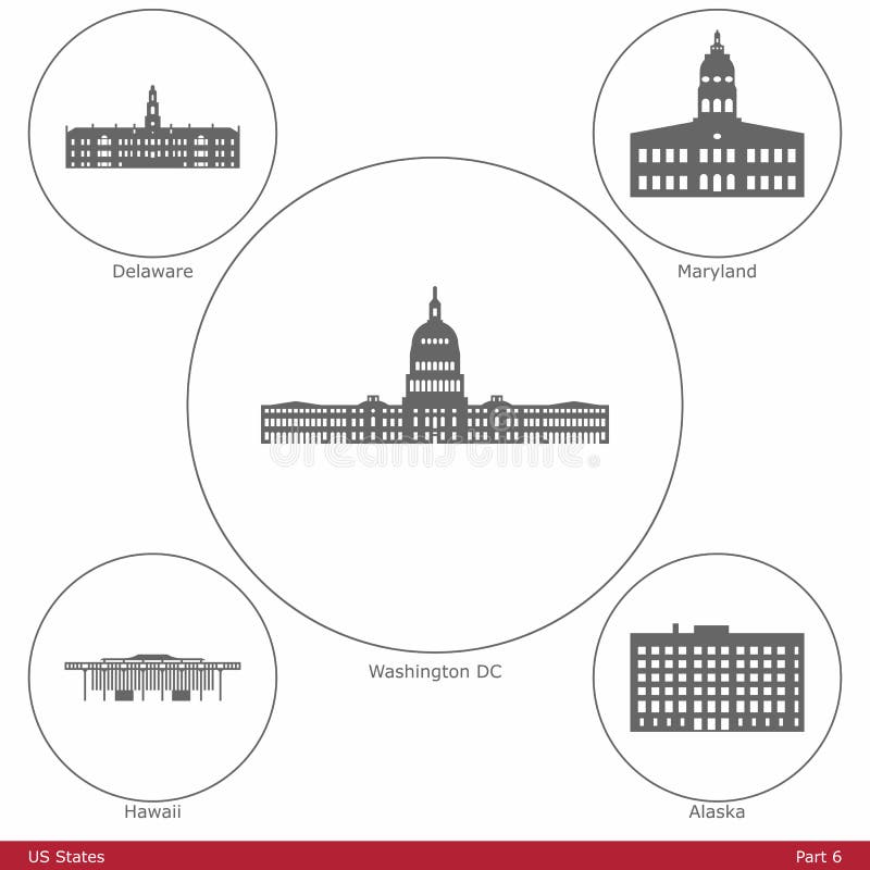 Estados de los E.E.U.U. - simbolizados por los capitolios Part6 del estado ilustración del vector Estados de los E.E.U.U. - simbolizados por los capitolios Part6 del estado ilustración del vector