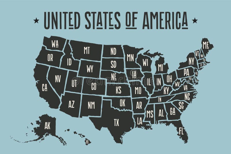 Estados Unidos da América do mapa do cartaz com nomes do estado