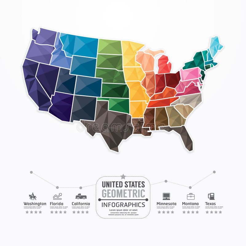 Estados Unidos traçam a bandeira geométrica do conceito do molde de Infographic.