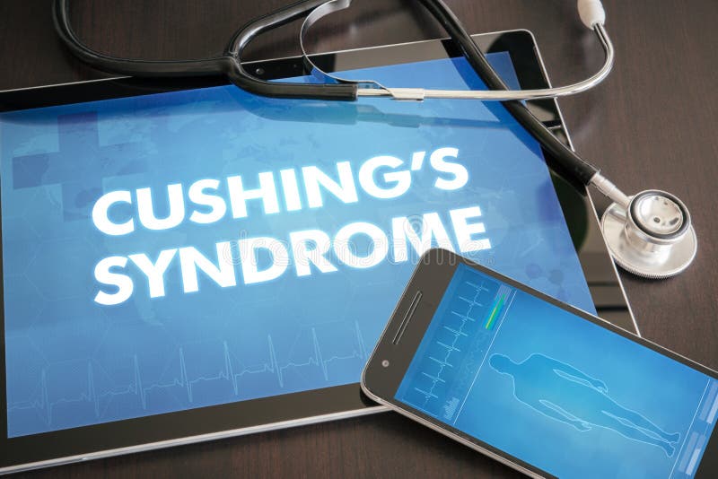 Cushing's syndrome (neurological disorder) diagnosis medical concept on tablet screen with stethoscope. Cushing's syndrome (neurological disorder) diagnosis medical concept on tablet screen with stethoscope.
