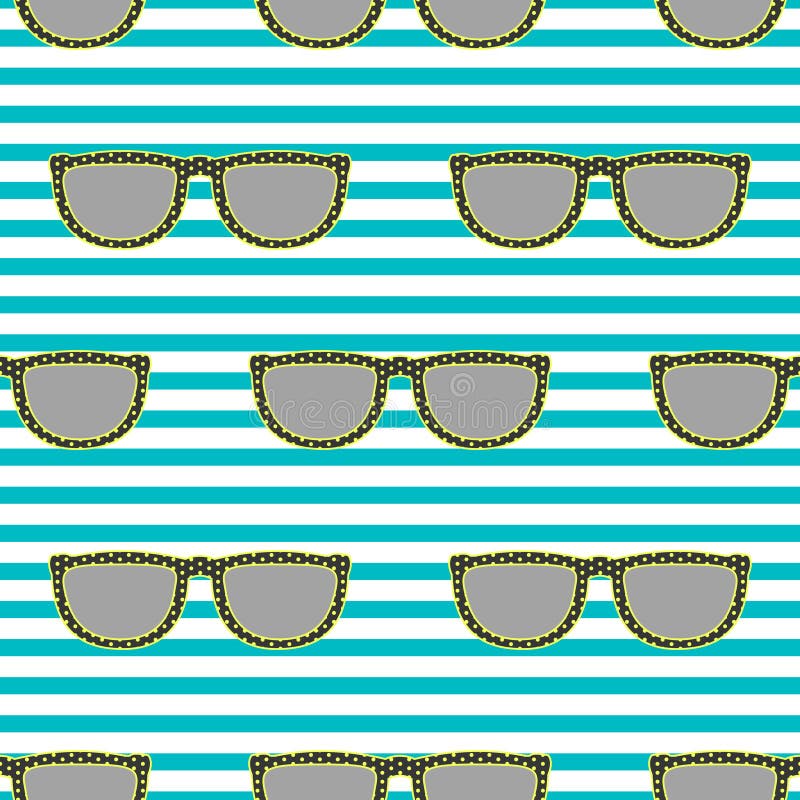 Estale o teste padrão sem emenda retro dos óculos de sol em amarelo e azul de néon ilustração do vetor Estale o teste padrão sem emenda retro dos óculos de sol em amarelo e azul de néon ilustração do vetor