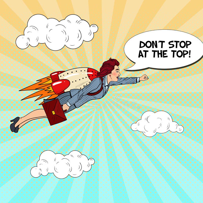 Estallido Art Successful Business Woman Flying en Rocket Creativo comience para arriba el concepto libre illustration Estallido Art Successful Business Woman Flying en Rocket Creativo comience para arriba el concepto libre illustration