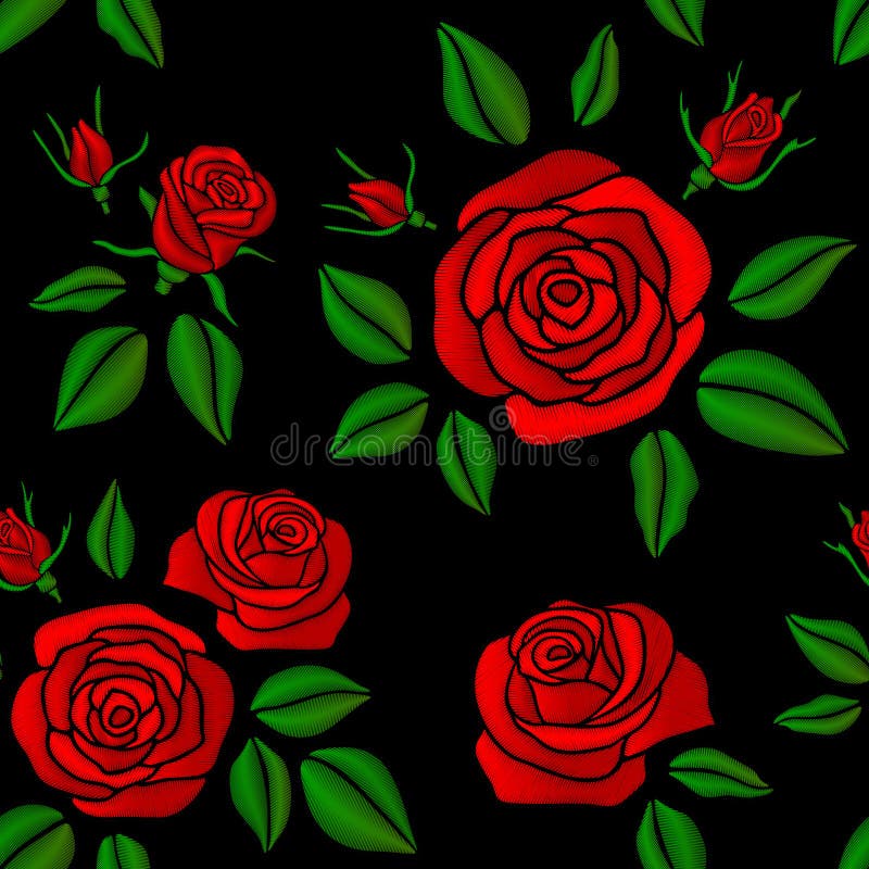 Estampado de flores inconsútil bordado del vintage del vector de las flores de la rosa del rojo para el diseño de la moda libre illustration Estampado de flores inconsútil bordado del vintage del vector de las flores de la rosa del rojo para el diseño de la moda libre illustration