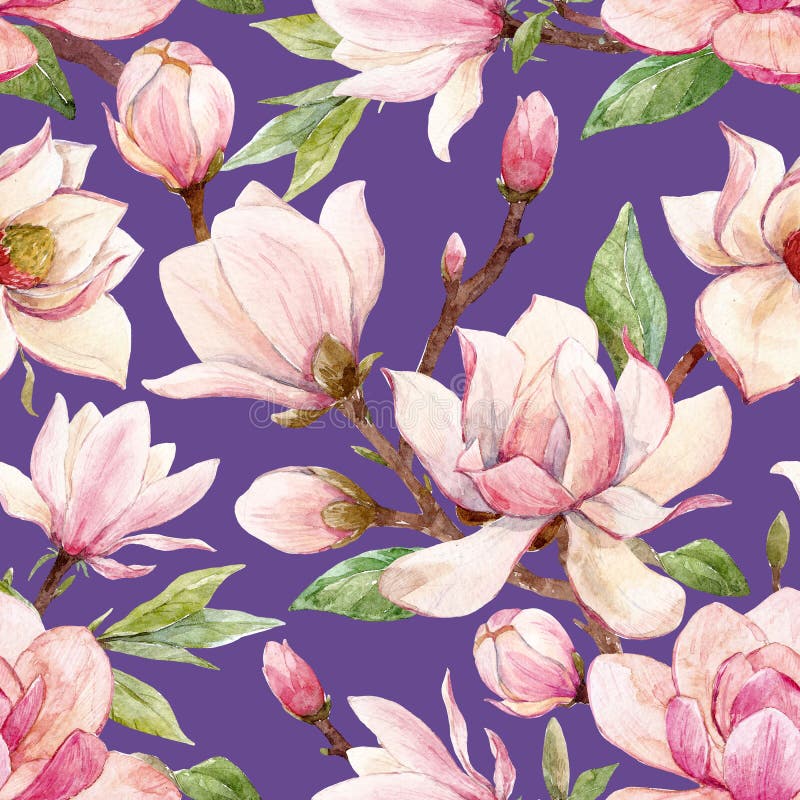 Estampado de flores de la magnolia de la acuarela ilustración del vector Estampado de flores de la magnolia de la acuarela ilustración del vector