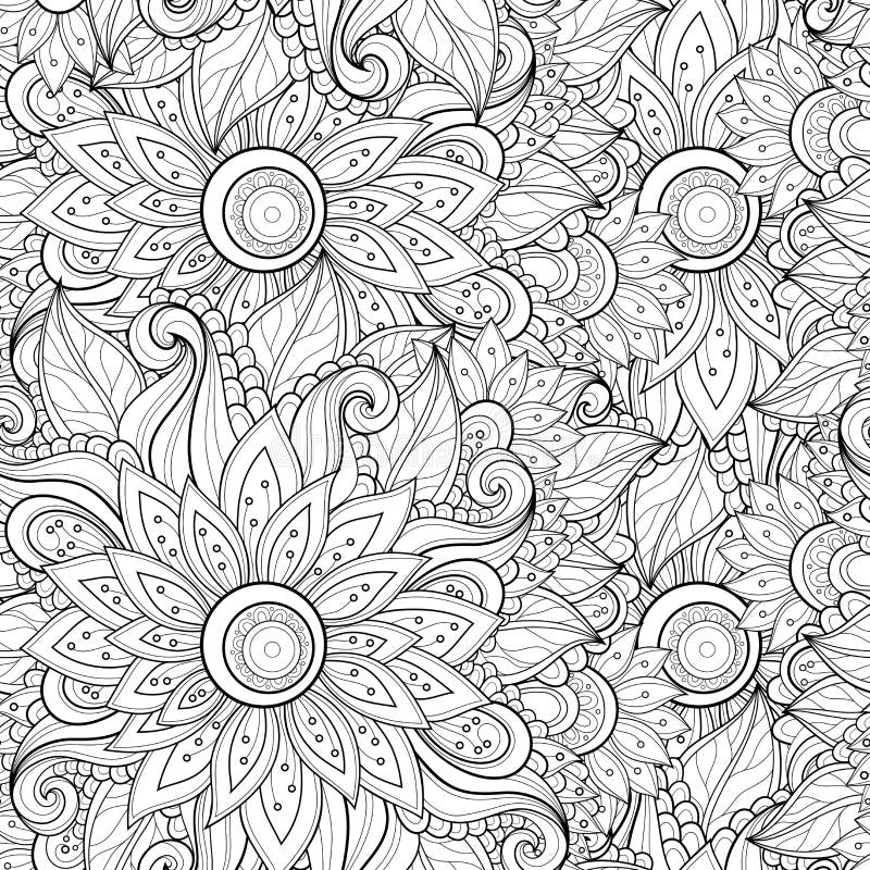 Estampado de flores monocromático inconsútil del vector stock de ilustración Estampado de flores monocromático inconsútil del vector stock de ilustración