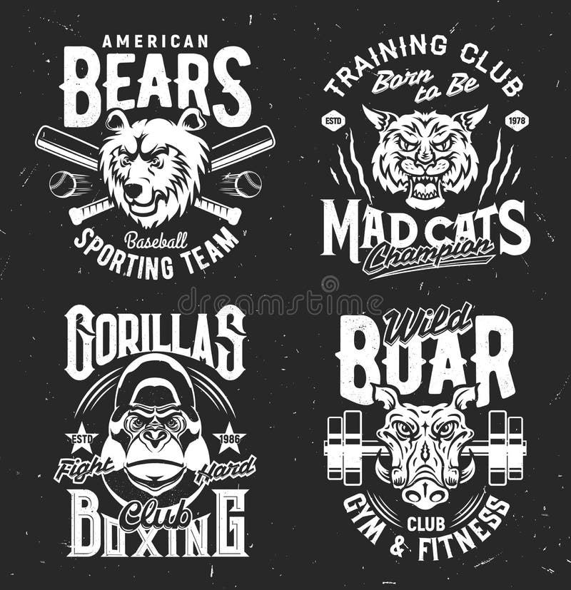 Estampados De Camisetas Con Mascotas De Clubes Deportivos De Animales Salvajes Ilustración del - de retro, gimnasio: 217750170