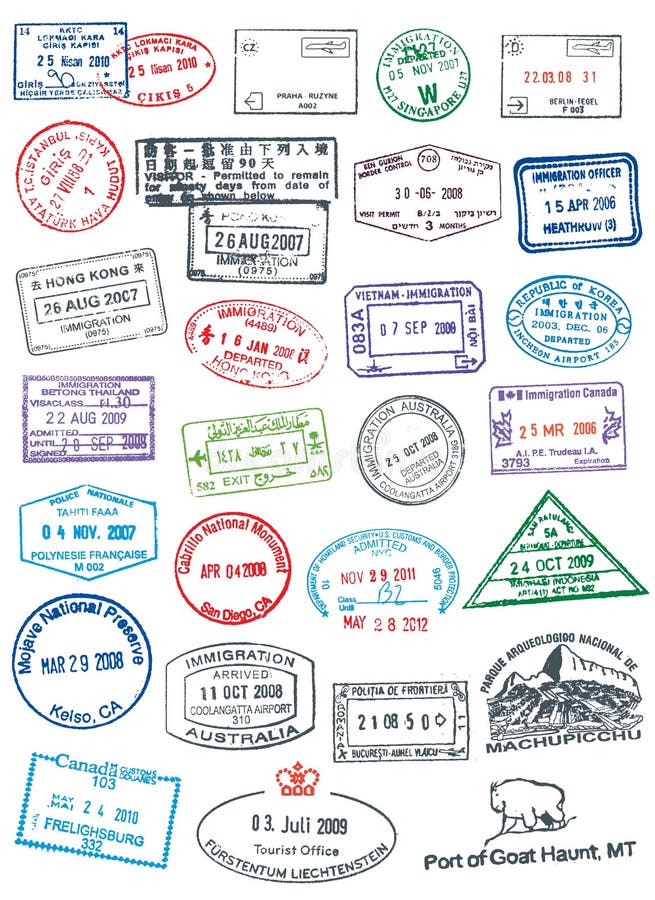 Estampilles propres de passeport illustration de vecteur Estampilles propres de passeport illustration de vecteur