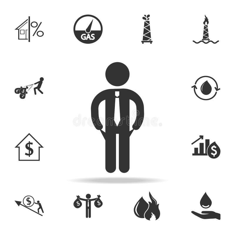 Estancia del hombre de negocios con el icono vacío de los bolsillos Sistema detallado de iconos del elemento de las finanzas, de stock de ilustración Estancia del hombre de negocios con el icono vacío de los bolsillos Sistema detallado de iconos del elemento de las finanzas, de stock de ilustración