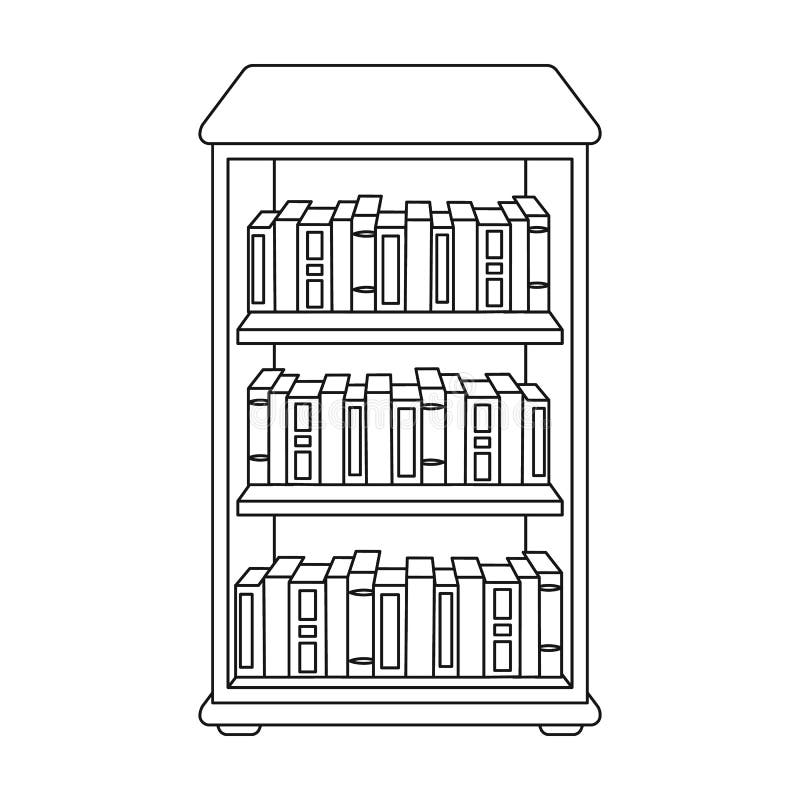 Estante para libros con el icono de los libros en estilo del esquema aislado en el fondo blanco Vector de la acción del símbolo d stock de ilustración Estante para libros con el icono de los libros en estilo del esquema aislado en el fondo blanco Vector de la acción del símbolo d stock de ilustración