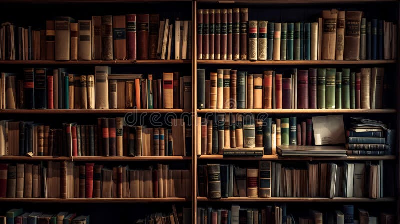 Estantería antigua con libros antiguos clausurar estilo vintage stock de ilustración