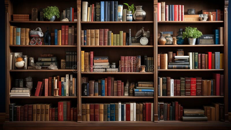 Estantería llena de muchos libros cerrados. ai generativo. stock de ilustración