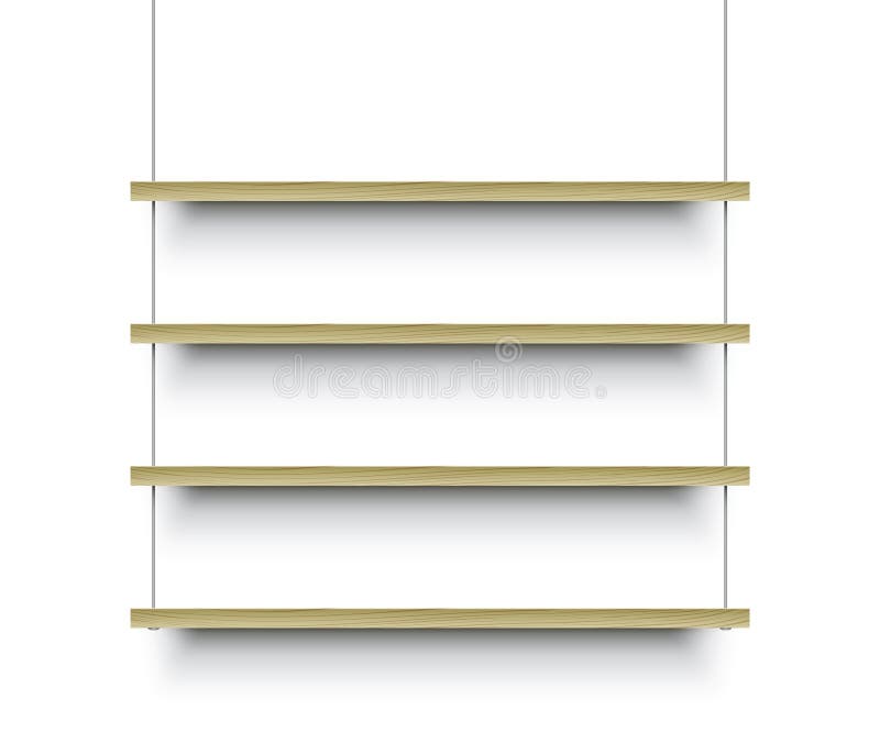 Estantes De Madera Colgados En La Pared Blanca. Ilustración del Vector -  Ilustración de blanco, espacio: 219099528