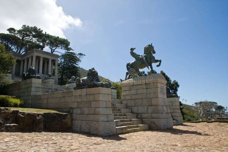 Rhodes Memorial with bronze statue of a horseman in Cape Town, South Africa. Rhodes Memorial with bronze statue of a horseman in Cape Town, South Africa.