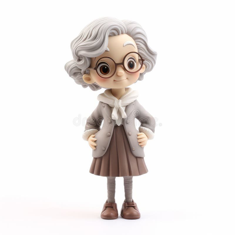 Estatua de estilo anime encantador : anciana con gafas stock de ilustración