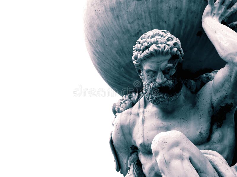 Estatua del dios griego atlas sosteniendo el globo sobre sus hombros.