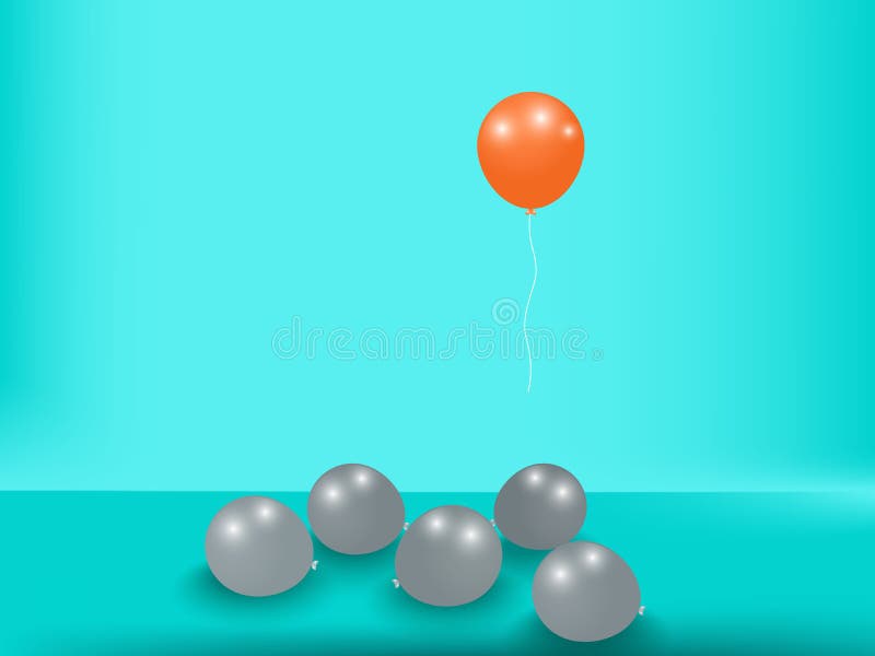 Stand out from the crowd. Outstanding unique orange balloon. Business success concept. Uniqueness, leadership, independence, initiative, strategy, dissent, think different. Vector Illustration. Stand out from the crowd. Outstanding unique orange balloon. Business success concept. Uniqueness, leadership, independence, initiative, strategy, dissent, think different. Vector Illustration
