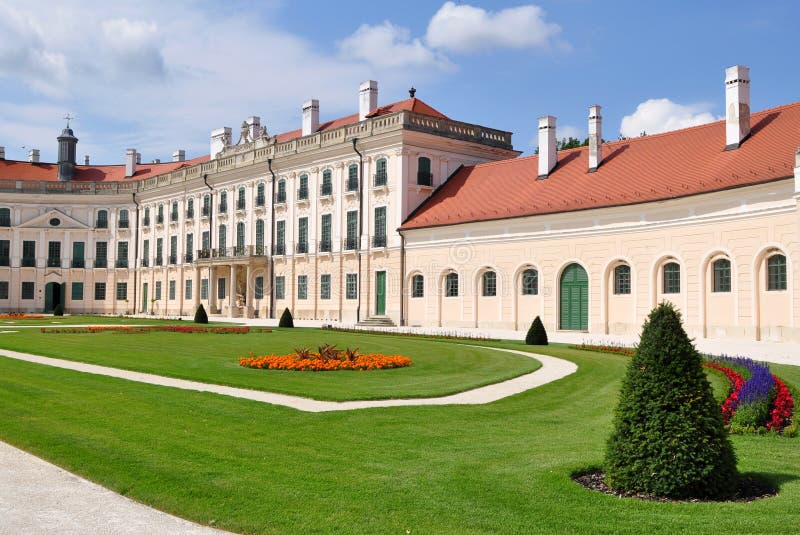 Esterhaza was a baroque aristocratic residence. Pillar column garden stock images, royalty-free photos and pictures