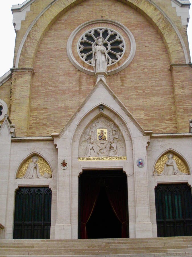 The Church of St. Alphonsus Liguori ( is a church located on the Via Merulana on the Esquiline Hill of Rome, Italy. It was built between 1855 and 1859. The apse is crowned by a mosaic, put in place in 1964, depicting the Redeemer enthroned between the Virgin Mary and St. Joseph. Below the mosaic hangs the original icon of Our Lady of Perpetual Help, which was produced in Crete in the 14th century. The Church of St. Alphonsus Liguori ( is a church located on the Via Merulana on the Esquiline Hill of Rome, Italy. It was built between 1855 and 1859. The apse is crowned by a mosaic, put in place in 1964, depicting the Redeemer enthroned between the Virgin Mary and St. Joseph. Below the mosaic hangs the original icon of Our Lady of Perpetual Help, which was produced in Crete in the 14th century.