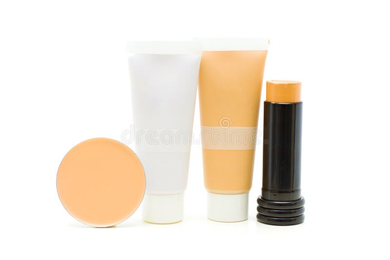 Estetiche di trucco - polvere, fondamento, crema di tono fotografia stock Estetiche di trucco - polvere, fondamento, crema di tono fotografia stock