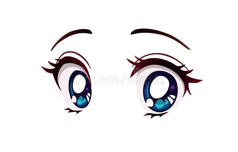 Rosto de anime assustado. manga estilo grandes olhos azuis, nariz pequeno e  boca kawaii. mão-extraídas ilustração dos desenhos animados.