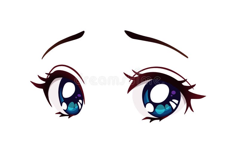 Rosto De Anime Triste. Estilo Manga Grandes Olhos Azuis Ilustração