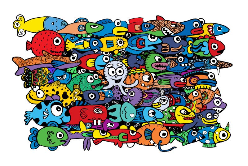 Estilo bonito louco do desenho da vida marinha ilustração do vetor Estilo bonito louco do desenho da vida marinha ilustração do vetor
