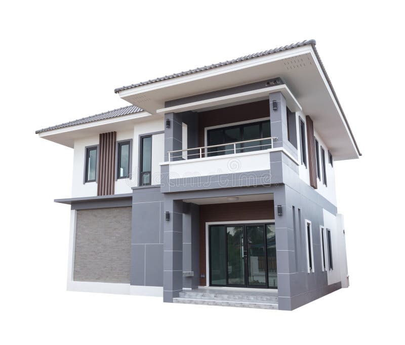 Estilo contemporâneo moderno da casa isolado no branco fotografia de stock royalty free Estilo contemporâneo moderno da casa isolado no branco fotografia de stock royalty free