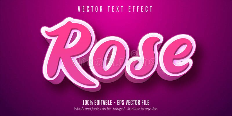 Estilo de script rosa 3d de efeito de texto editável