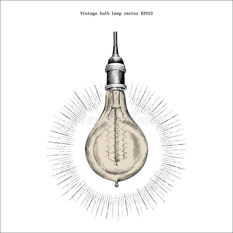 Estilo del grabado del dibujo de la mano de la lámpara del bulbo del vintage ilustración del vector Estilo del grabado del dibujo de la mano de la lámpara del bulbo del vintage ilustración del vector