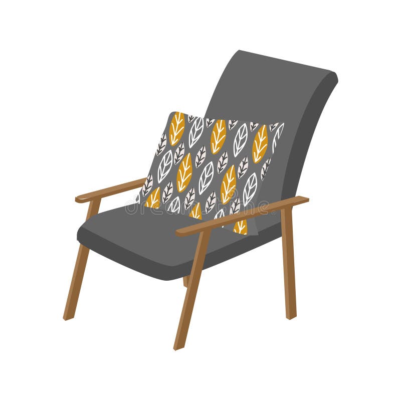 Estilo escandinavo isolado, poltrona e travesseiro com padrão Ilustração desenhada à mão por vetor em branco ilustração royalty free Estilo escandinavo isolado, poltrona e travesseiro com padrão Ilustração desenhada à mão por vetor em branco ilustração royalty free