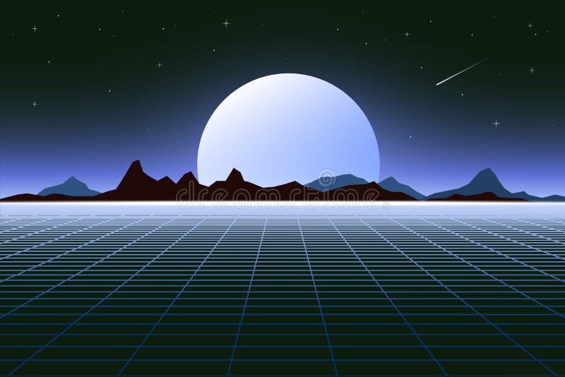 Estilo futurista dos anos 80 da paisagem do fundo retro Superfície retro do cyber da paisagem de Digitas Tampa retro do álbum da ilustração stock Estilo futurista dos anos 80 da paisagem do fundo retro Superfície retro do cyber da paisagem de Digitas Tampa retro do álbum da ilustração stock
