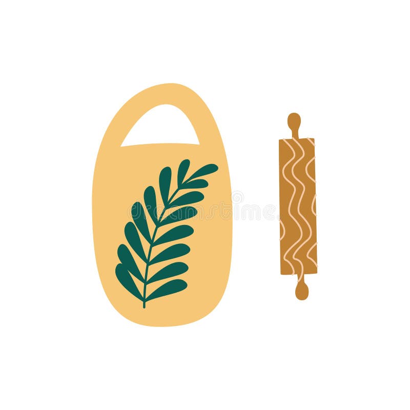 Estilo plano de la historieta de la tabla de cortar de cerámica y del rodillo de madera libre illustration Estilo plano de la historieta de la tabla de cortar de cerámica y del rodillo de madera libre illustration