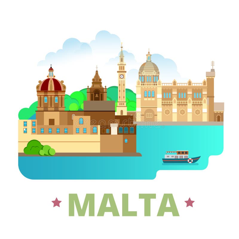 Estilo plano w de la historieta de la plantilla del diseño del país de Malta stock de ilustración Estilo plano w de la historieta de la plantilla del diseño del país de Malta stock de ilustración