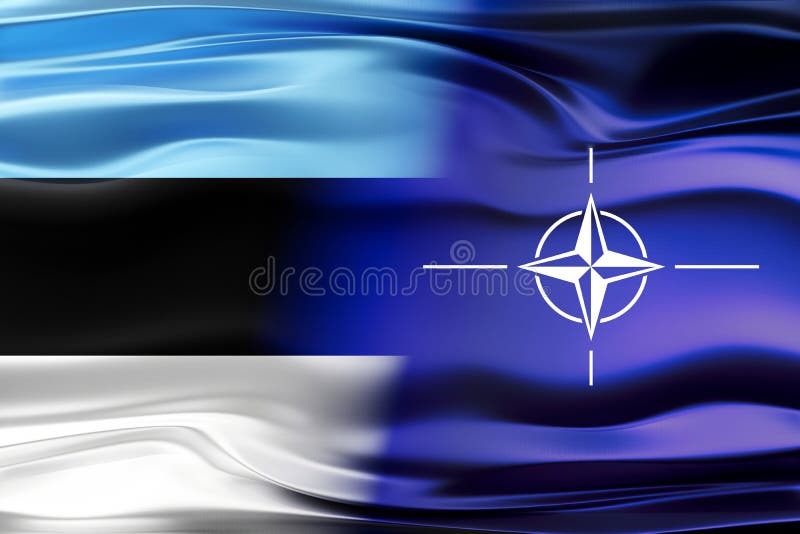Estonia and NATO Flags - 3D Illustration Stock Illustration