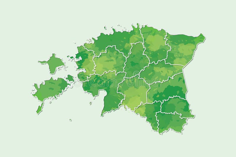 Estonia watercolor map vector illustration of green color with border lines of different regions or provinces on light background vector illustration Estonia watercolor map vector illustration of green color with border lines of different regions or provinces on light background vector illustration