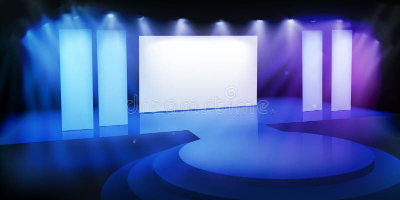 Large Projection Screen on Stage. Blue Abstract Background. Stock Vector -  Illustration of advertising, catwalk: 226420623